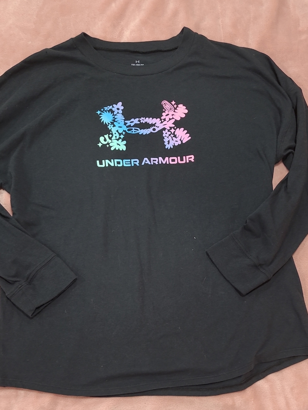 Under Armour Black Long-Sleeve Tee with Multicolor Floral Logo